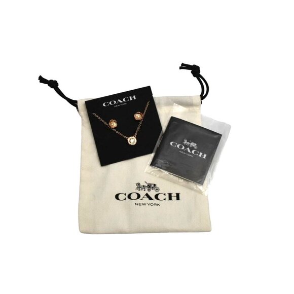 Coach Rose Gold Tone Necklace Flower Earring Set With Gift Pouch - Picture 1 of 7